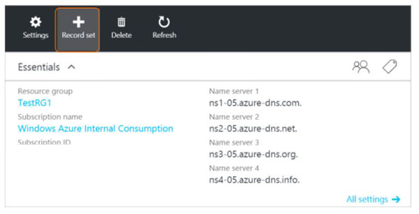 レコードの追加は、ポータルにサインインし、DNSゾーンのブレードから「レコード セット」→「レコード セットの追加」で直感的に行える