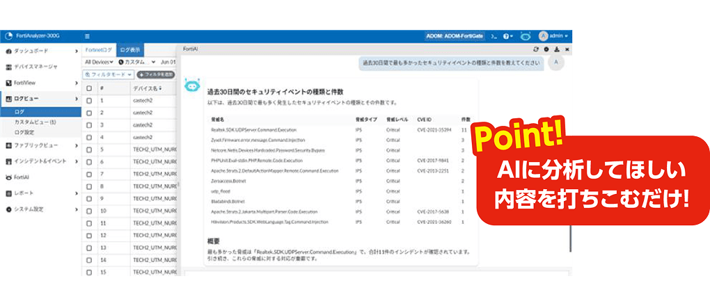AIがログ分析を支援し、異常や傾向を分かりやすく可視化