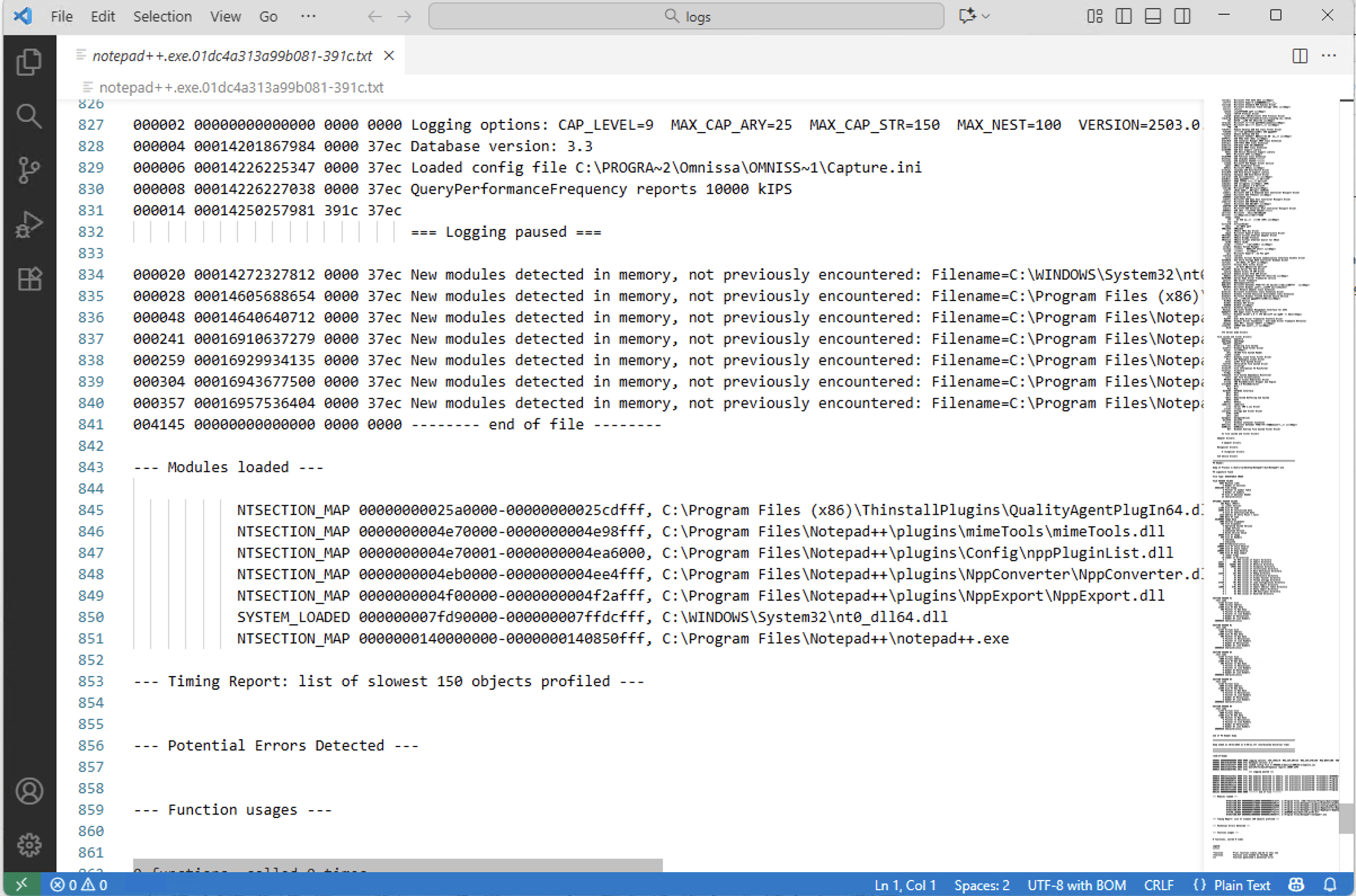 VS Codeで開いたログ
